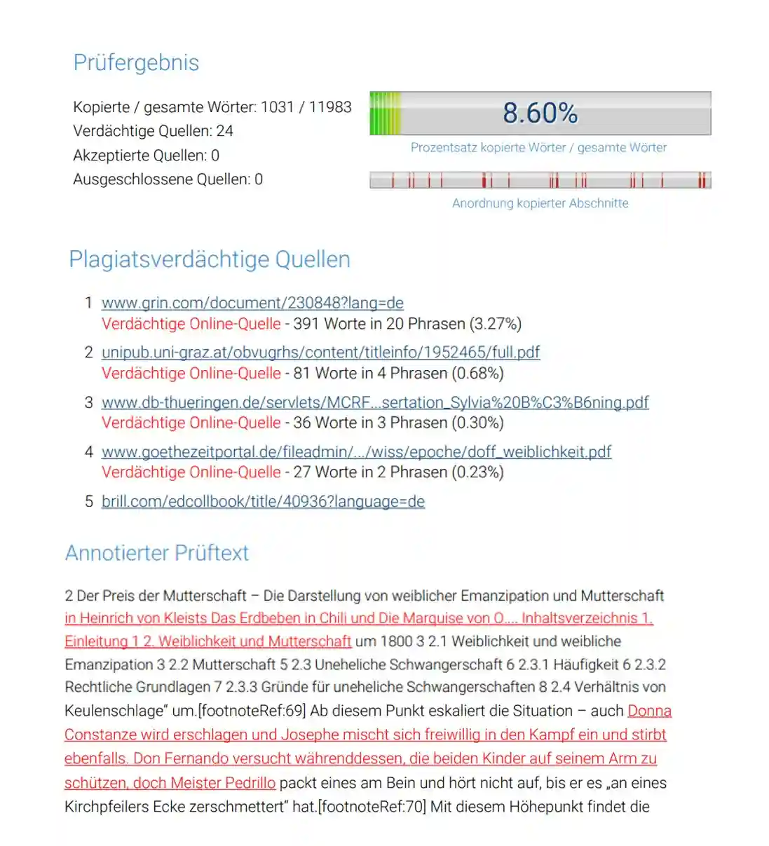 Beispiel Plagiat-Detector-Bericht